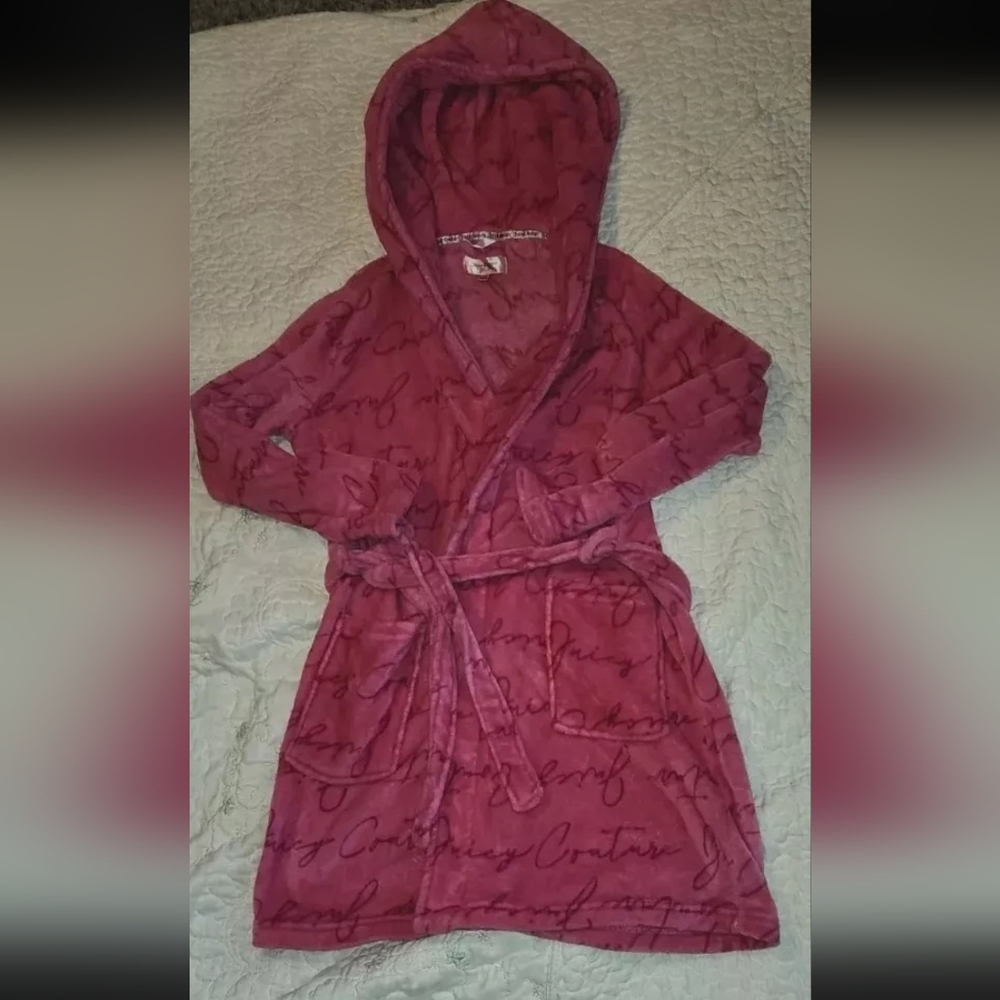 Juicy Couture Womens Long Sleeve Short Length Robe Plush Pink Size S/M